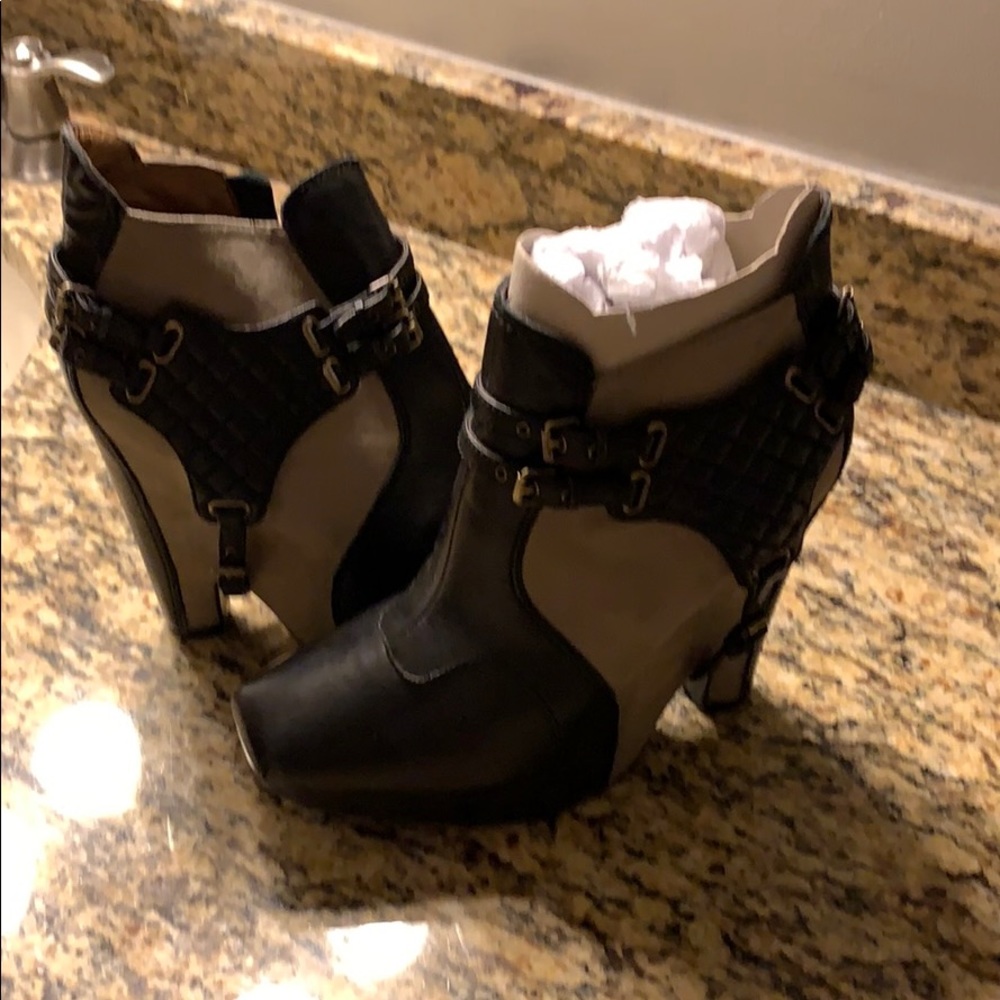 Taupe and black boots